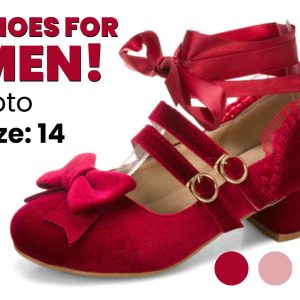 Femboy Crossdresser Sissy Shoes, High Heel Mary Jane Style Footwear, Velvet Red, Black And Pink, Up To Size 15 For Men