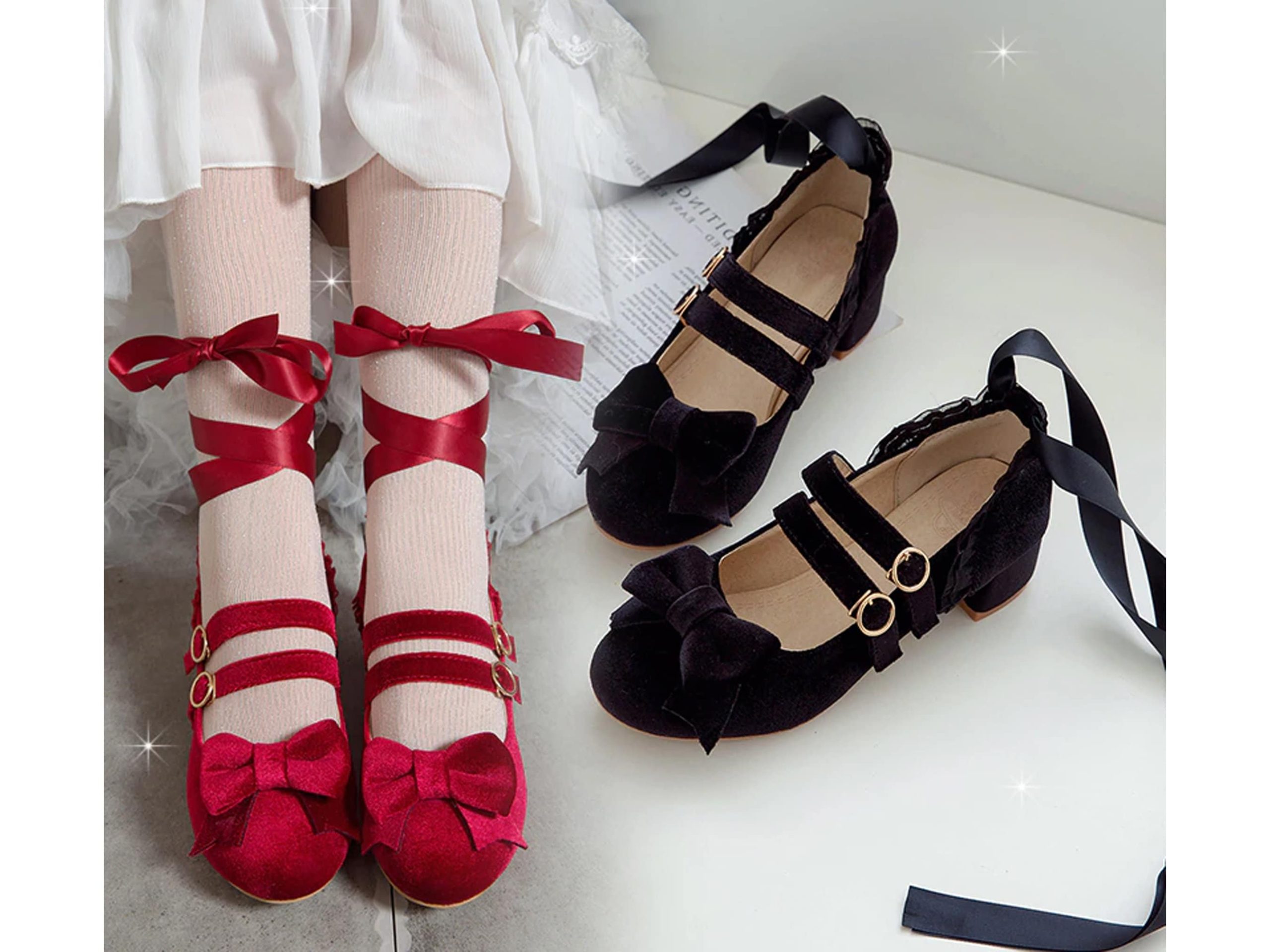 Femboy Crossdresser Sissy Shoes, High Heel Mary Jane Style Footwear, Velvet Red, Black And Pink, Up To Size 15 For Men - Image 5