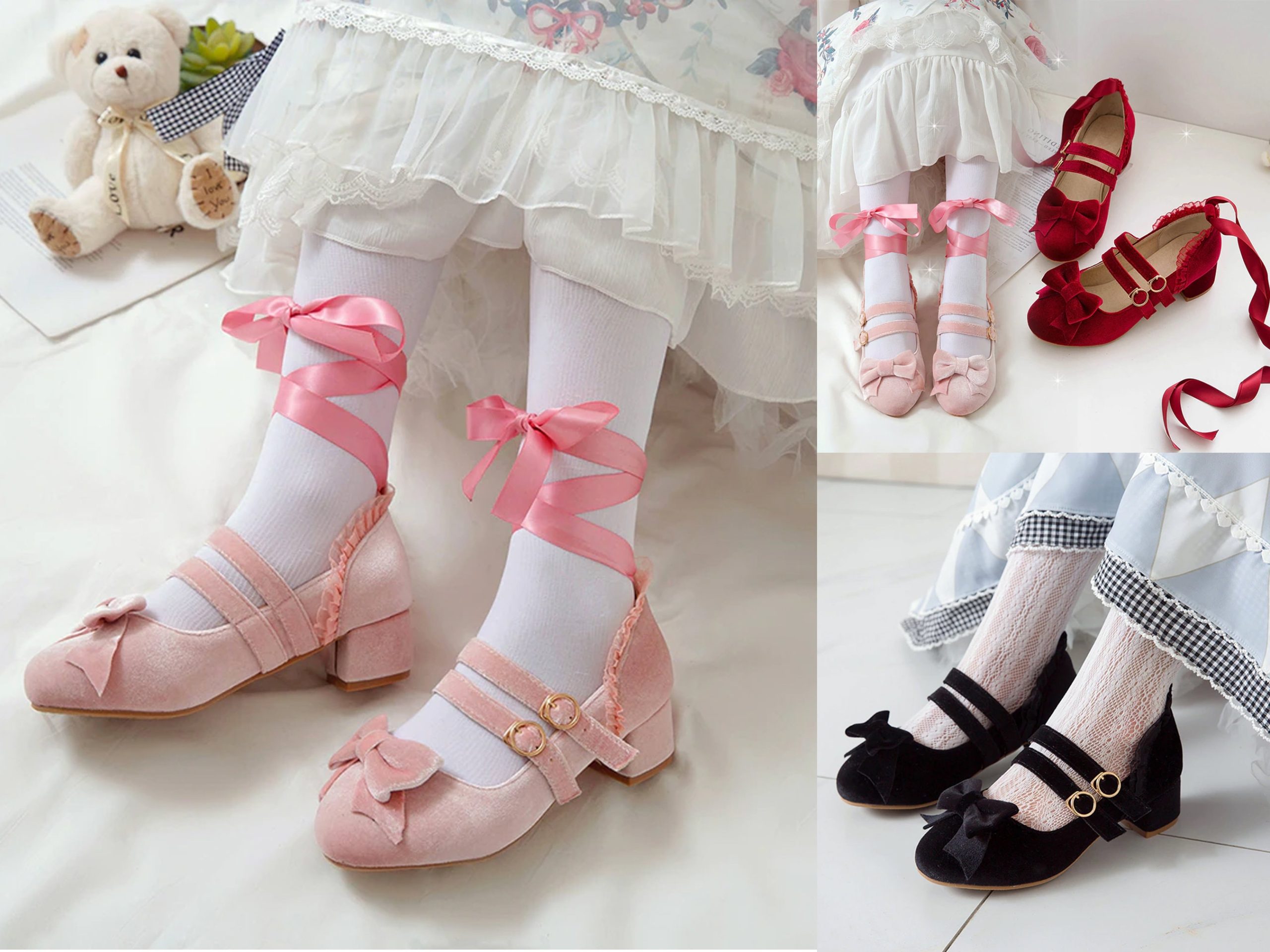 Femboy Crossdresser Sissy Shoes, High Heel Mary Jane Style Footwear, Velvet Red, Black And Pink, Up To Size 15 For Men - Image 7